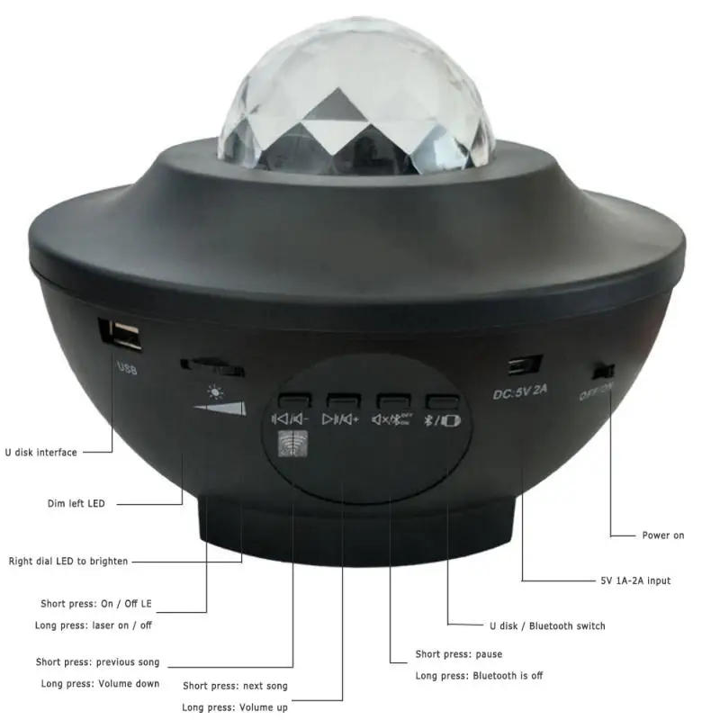 Romantic LED Star Ocean Wave Projector Night Light Galaxy Starry Sky Projector Night Lamp With Music Bluetooth Speaker