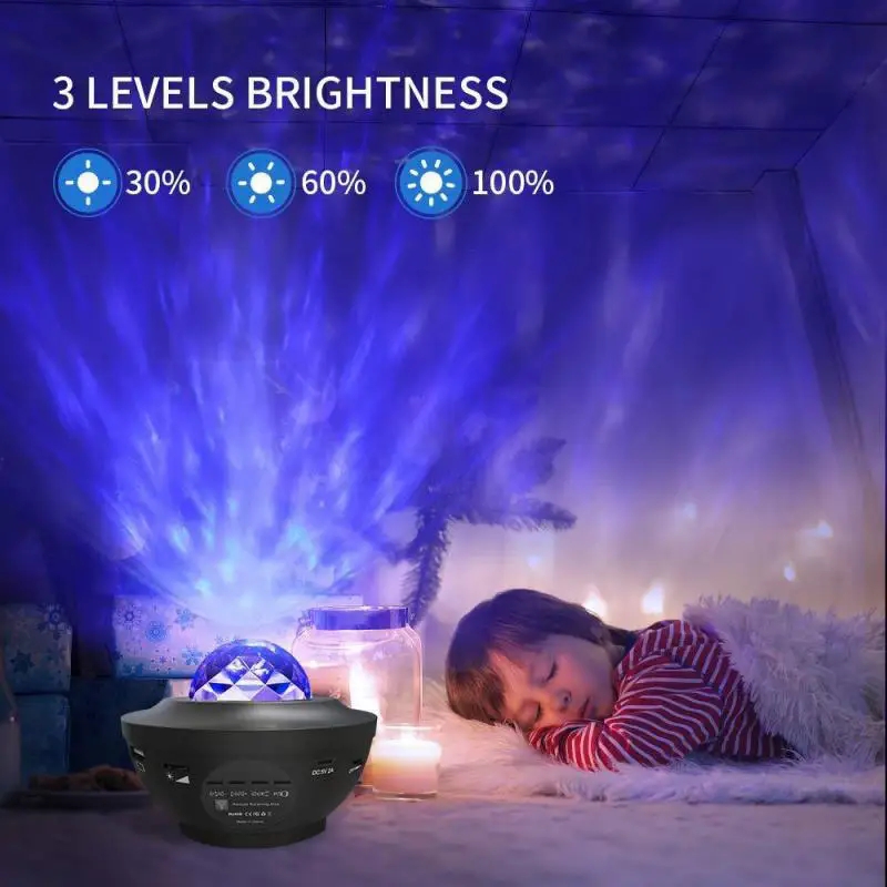 Romantic LED Star Ocean Wave Projector Night Light Galaxy Starry Sky Projector Night Lamp With Music Bluetooth Speaker