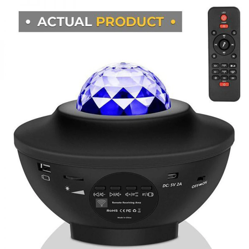 Romantic LED Star Ocean Wave Projector Night Light Galaxy Starry Sky Projector Night Lamp With Music Bluetooth Speaker