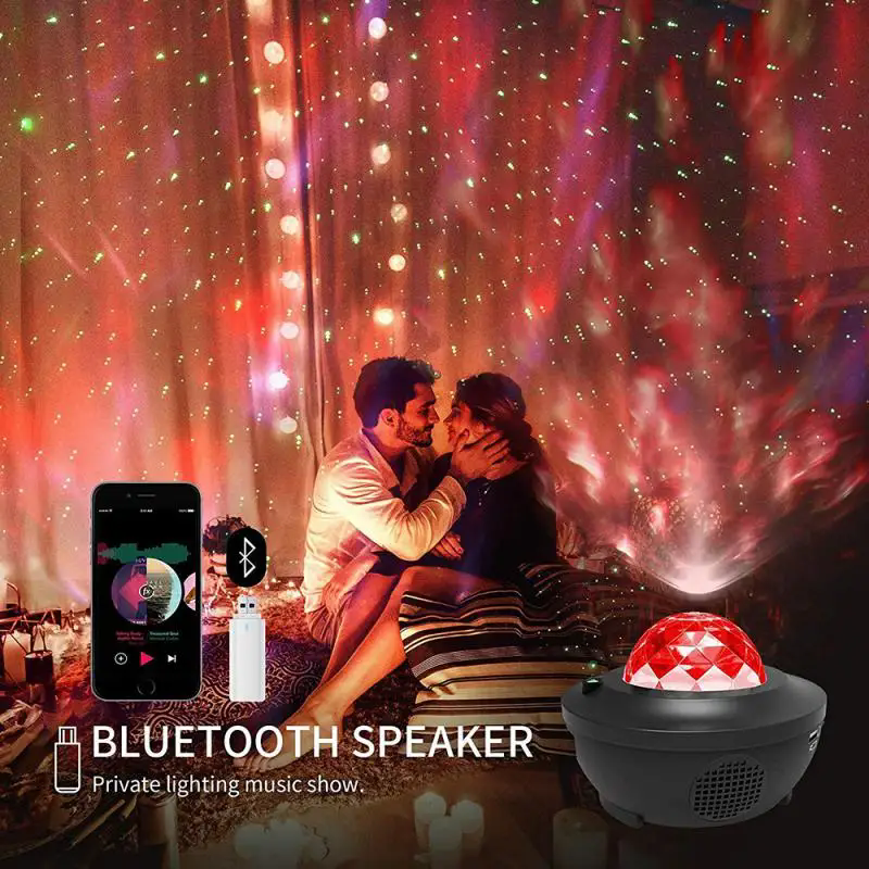 Romantic LED Star Ocean Wave Projector Night Light Galaxy Starry Sky Projector Night Lamp With Music Bluetooth Speaker