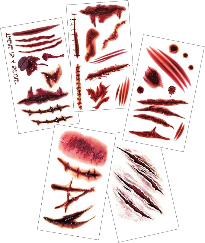 100pc Dinghaole 5 sheets Halloween Tattoo Stickers Halloween Set Scars Halloween Masquerade Faux Bloodied ScarsFace Decoration
