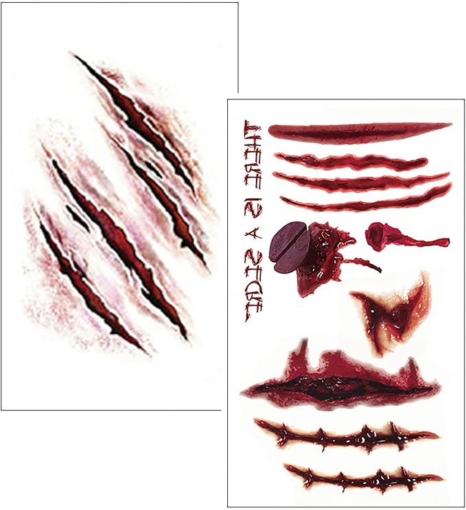 100pc Dinghaole 5 sheets Halloween Tattoo Stickers Halloween Set Scars Halloween Masquerade Faux Bloodied ScarsFace Decoration