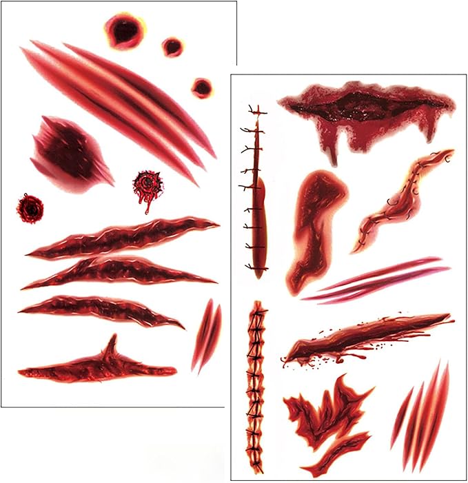 100pc Dinghaole 5 sheets Halloween Tattoo Stickers Halloween Set Scars Halloween Masquerade Faux Bloodied ScarsFace Decoration