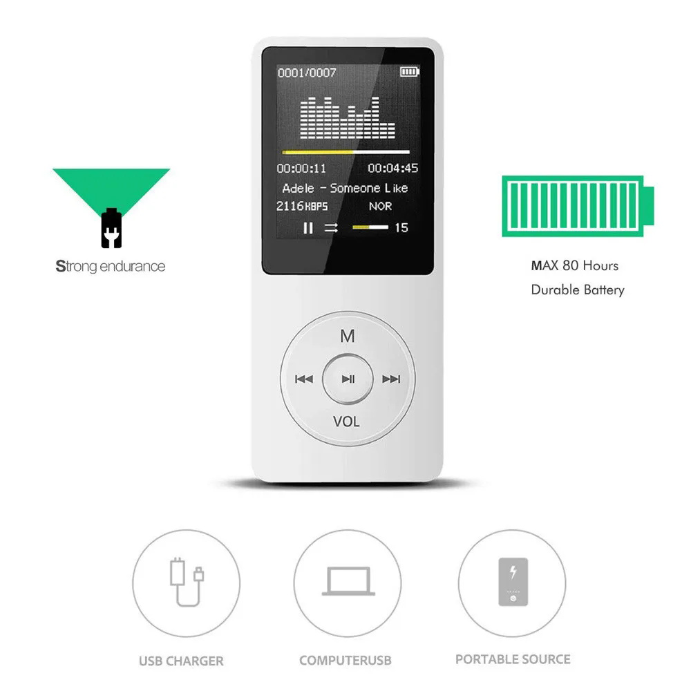 128g MP3 player, LCD screen, FM radio, video, high-fidelity player, games, movies, e-books, music player, built-in microphone.