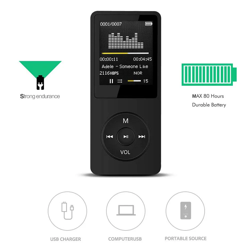 128g MP3 player, LCD screen, FM radio, video, high-fidelity player, games, movies, e-books, music player, built-in microphone.