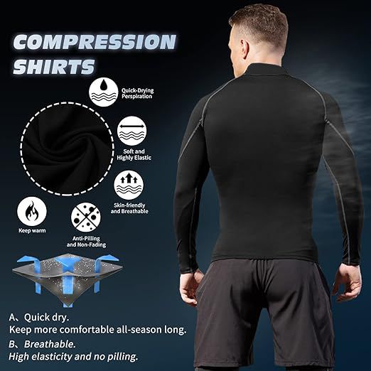 Men's Compression Shirts Long Sleeve Athletic Workout Tops Gym Undershirts