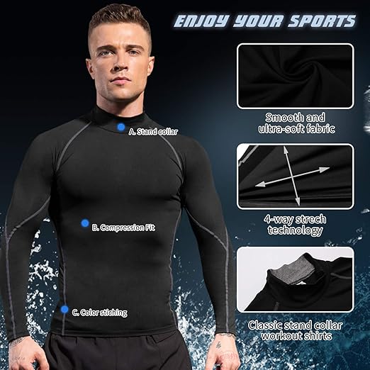 Men's Compression Shirts Long Sleeve Athletic Workout Tops Gym Undershirts