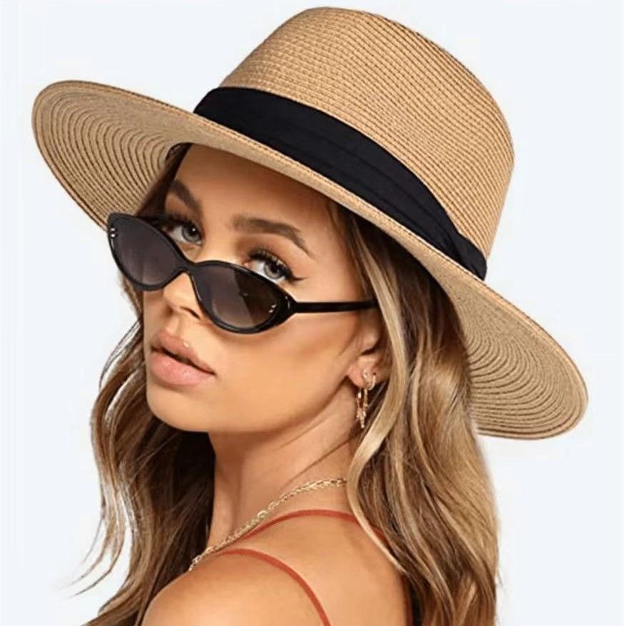 FURTALK Womens Mens Wide Brim Straw Panama Hat Fedora Summer Beach Sun Hat UPF Straw Hat for Women