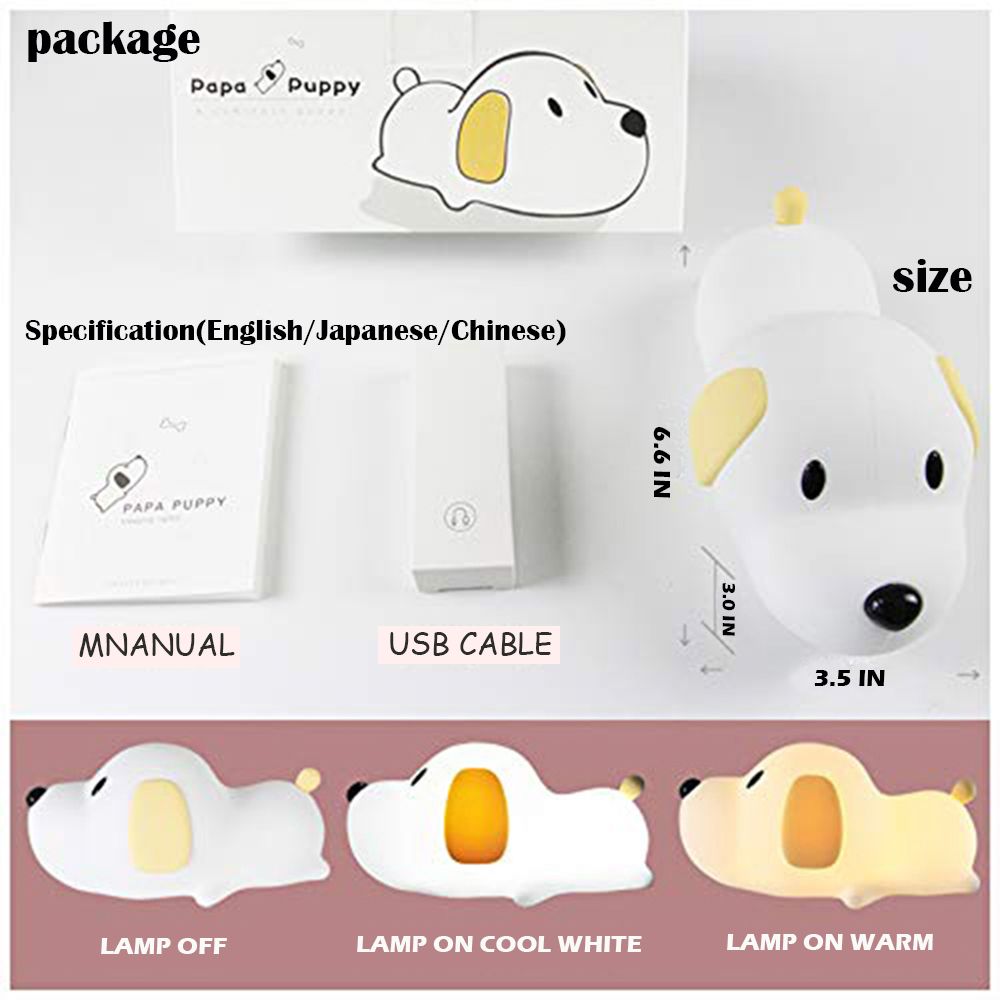 LED Kids Night Light, Cute Puppy Soft Silicone Baby Nursery Lamp-USB Rechargeable, Color Temperature and Brightness Adjustable, White and Warm can be Switched, Timing Function, Fabulous Ideal Gift