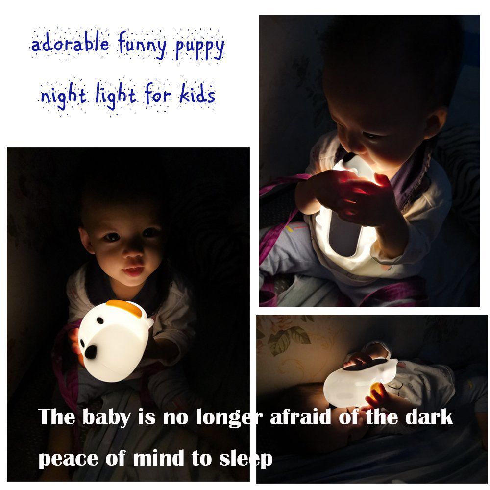 LED Kids Night Light, Cute Puppy Soft Silicone Baby Nursery Lamp-USB Rechargeable, Color Temperature and Brightness Adjustable, White and Warm can be Switched, Timing Function, Fabulous Ideal Gift