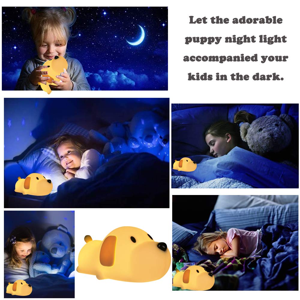 LED Kids Night Light, Cute Puppy Soft Silicone Baby Nursery Lamp-USB Rechargeable, Color Temperature and Brightness Adjustable, White and Warm can be Switched, Timing Function, Fabulous Ideal Gift