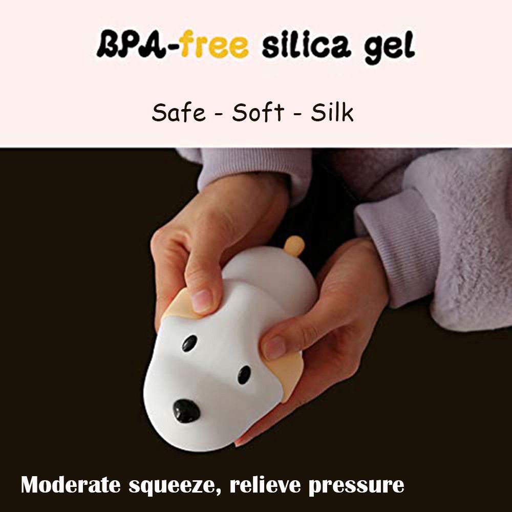 LED Kids Night Light, Cute Puppy Soft Silicone Baby Nursery Lamp-USB Rechargeable, Color Temperature and Brightness Adjustable, White and Warm can be Switched, Timing Function, Fabulous Ideal Gift