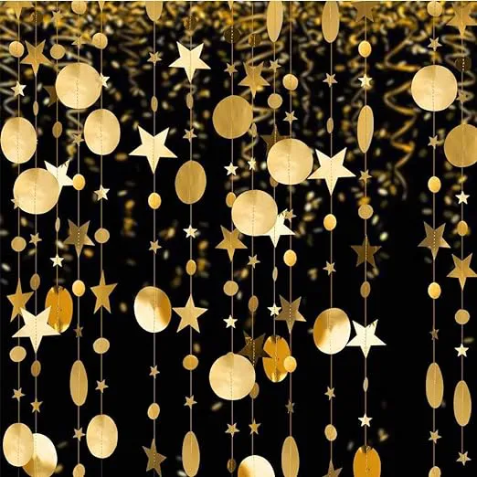 （48pcs 156inch） * 3 String Twinkle Little Star Party Garlands Glitter Hanging Moon Stars Decorations Banner Backdrop Decor for Ramadan Wedding Xmas Birthday EID Graduation