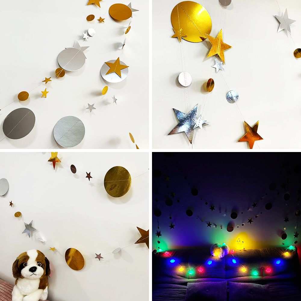 （48pcs 156inch） * 3 String Twinkle Little Star Party Garlands Glitter Hanging Moon Stars Decorations Banner Backdrop Decor for Ramadan Wedding Xmas Birthday EID Graduation