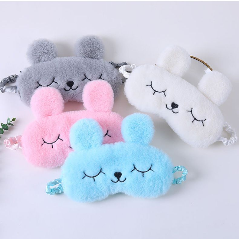 Sleep Mask Cute Cartoon Rabbit Ears Plush Silky Eye Masks Comfortable Sleeping Eye Mask Ice Hot Compress for Girls and Women Eye Cover Funny Blindfold