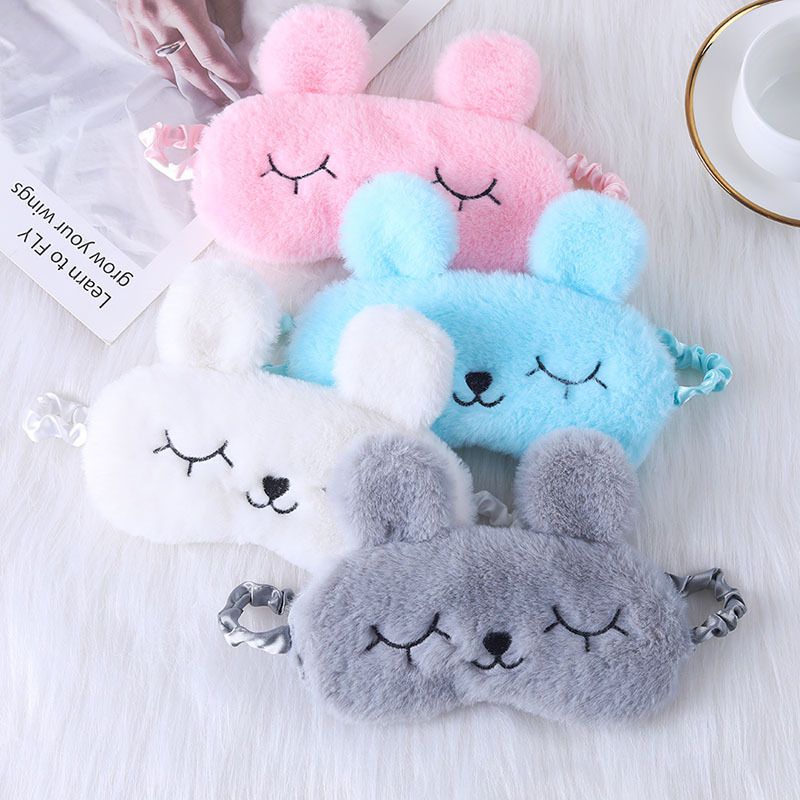 Sleep Mask Cute Cartoon Rabbit Ears Plush Silky Eye Masks Comfortable Sleeping Eye Mask Ice Hot Compress for Girls and Women Eye Cover Funny Blindfold