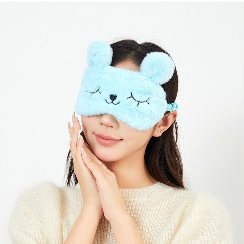 Sleep Mask Cute Cartoon Rabbit Ears Plush Silky Eye Masks Comfortable Sleeping Eye Mask Ice Hot Compress for Girls and Women Eye Cover Funny Blindfold