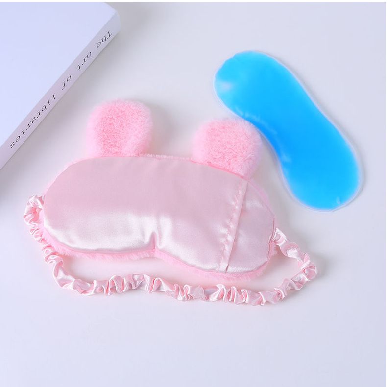 Sleep Mask Cute Cartoon Rabbit Ears Plush Silky Eye Masks Comfortable Sleeping Eye Mask Ice Hot Compress for Girls and Women Eye Cover Funny Blindfold