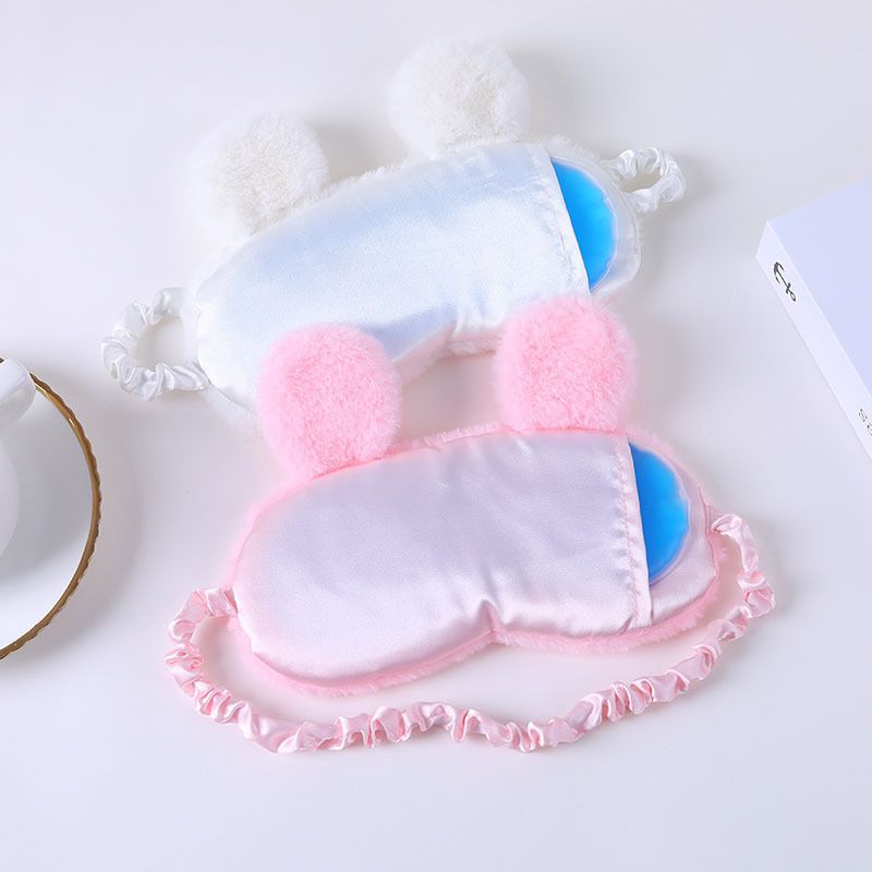 Sleep Mask Cute Cartoon Rabbit Ears Plush Silky Eye Masks Comfortable Sleeping Eye Mask Ice Hot Compress for Girls and Women Eye Cover Funny Blindfold