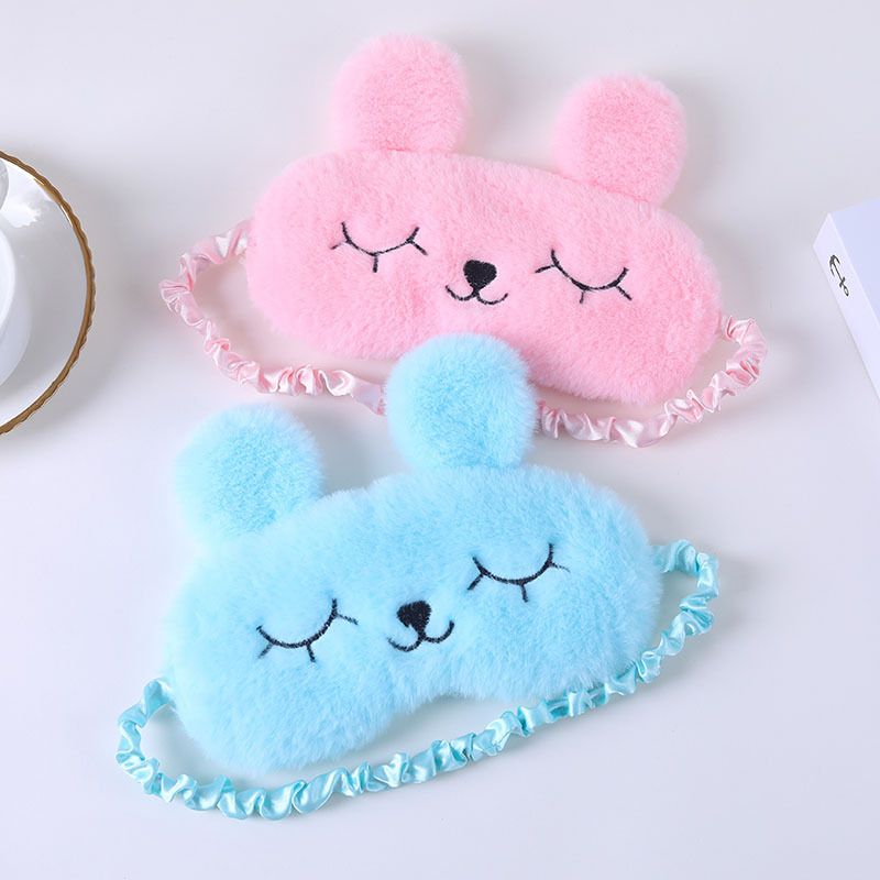 Sleep Mask Cute Cartoon Rabbit Ears Plush Silky Eye Masks Comfortable Sleeping Eye Mask Ice Hot Compress for Girls and Women Eye Cover Funny Blindfold