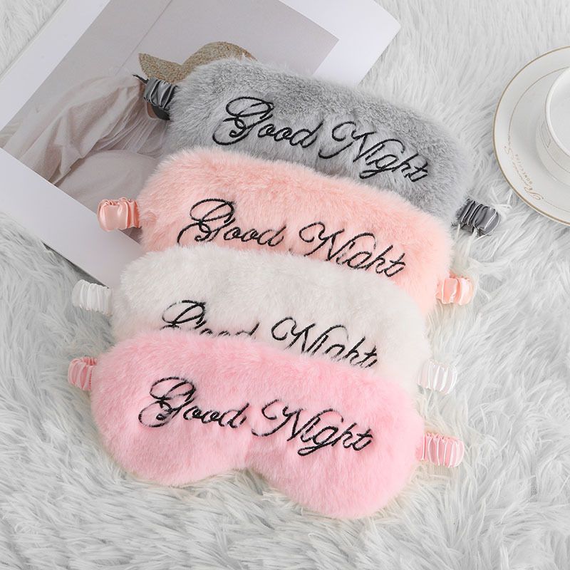 Good Night Plush Eye Mask Soft Sleeping Blindfold Eye Cover Comfortable Furry Faux Fur Sleeping Mask Satin Nap Night Eyeshade Cover for Women Men Lover Gift
