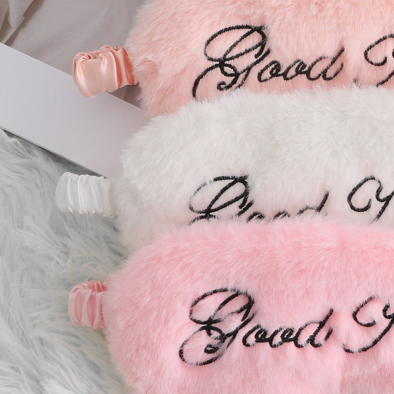 Good Night Plush Eye Mask Soft Sleeping Blindfold Eye Cover Comfortable Furry Faux Fur Sleeping Mask Satin Nap Night Eyeshade Cover for Women Men Lover Gift
