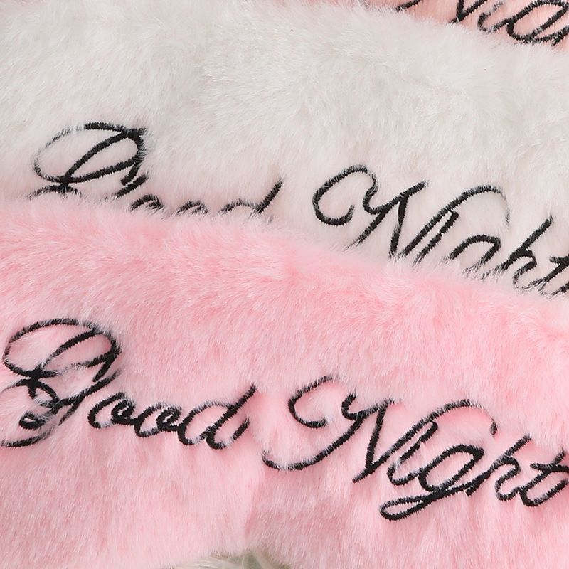 Good Night Plush Eye Mask Soft Sleeping Blindfold Eye Cover Comfortable Furry Faux Fur Sleeping Mask Satin Nap Night Eyeshade Cover for Women Men Lover Gift