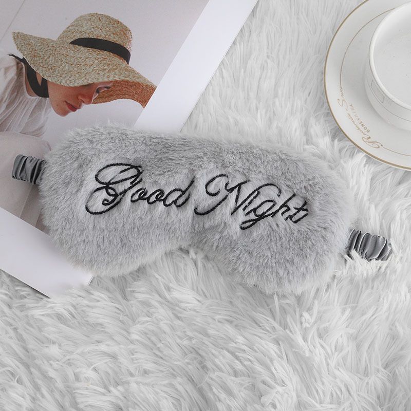 Good Night Plush Eye Mask Soft Sleeping Blindfold Eye Cover Comfortable Furry Faux Fur Sleeping Mask Satin Nap Night Eyeshade Cover for Women Men Lover Gift