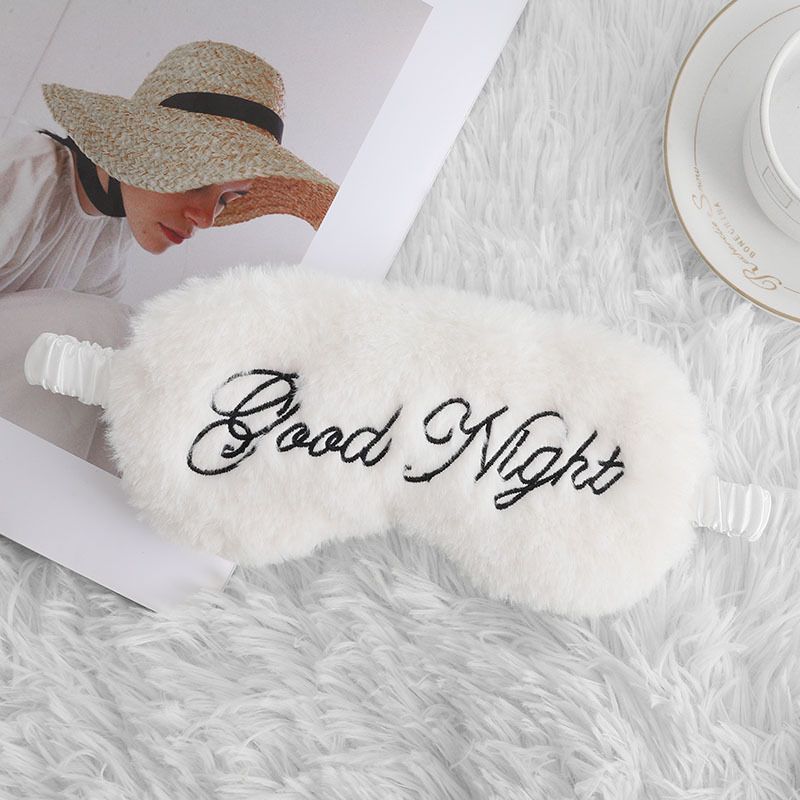 Good Night Plush Eye Mask Soft Sleeping Blindfold Eye Cover Comfortable Furry Faux Fur Sleeping Mask Satin Nap Night Eyeshade Cover for Women Men Lover Gift