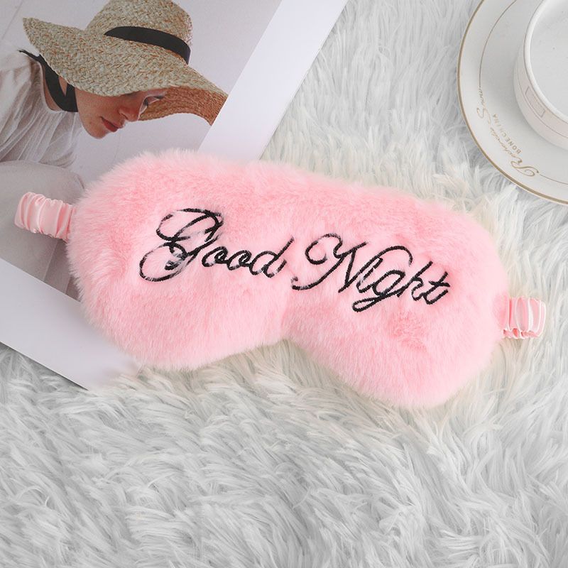 Good Night Plush Eye Mask Soft Sleeping Blindfold Eye Cover Comfortable Furry Faux Fur Sleeping Mask Satin Nap Night Eyeshade Cover for Women Men Lover Gift