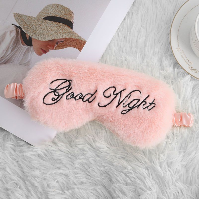 Good Night Plush Eye Mask Soft Sleeping Blindfold Eye Cover Comfortable Furry Faux Fur Sleeping Mask Satin Nap Night Eyeshade Cover for Women Men Lover Gift