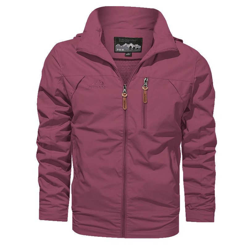 Men's Jacket Waterproof Outdoor Spring and Autumn Hooded Rushing Jacket Men's Coat Soft Shell Hooded Tactical Jacket with Pockets for Hiking Climbing Traveling