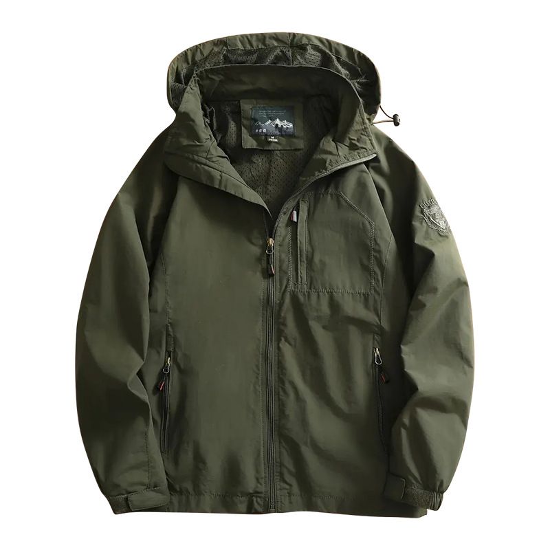 Men's Jacket Waterproof Outdoor Spring and Autumn Hooded Rushing Jacket Men's Coat Soft Shell Hooded Tactical Jacket with Pockets for Hiking Climbing Traveling