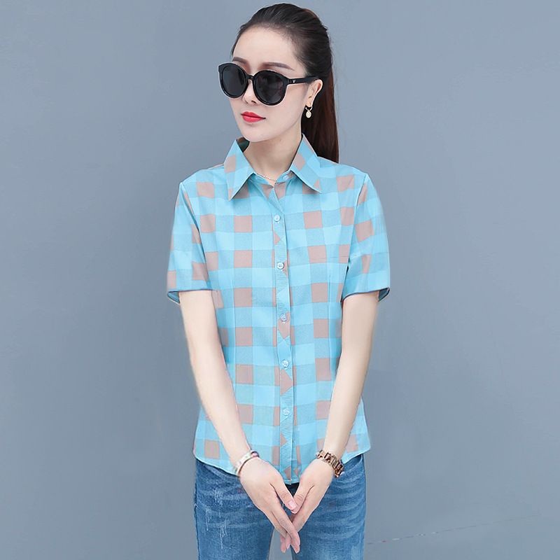 Plus Size Women's Plaid Shirt Female Short-sleeved Summer New Tide Casual Top Fashion Blouse Shirt