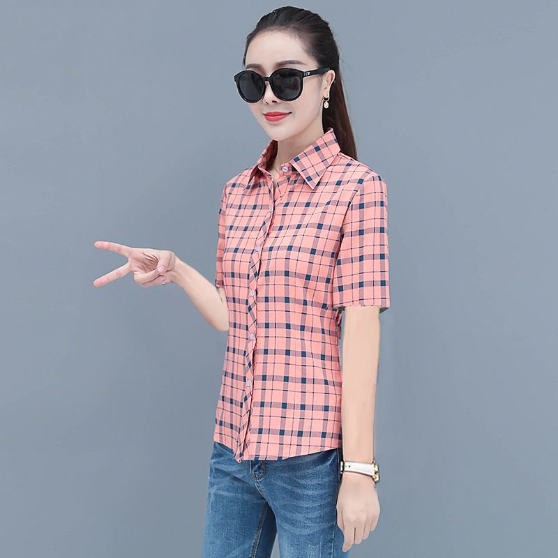 Plus Size Women's Plaid Shirt Female Short-sleeved Summer New Tide Casual Top Fashion Blouse Shirt