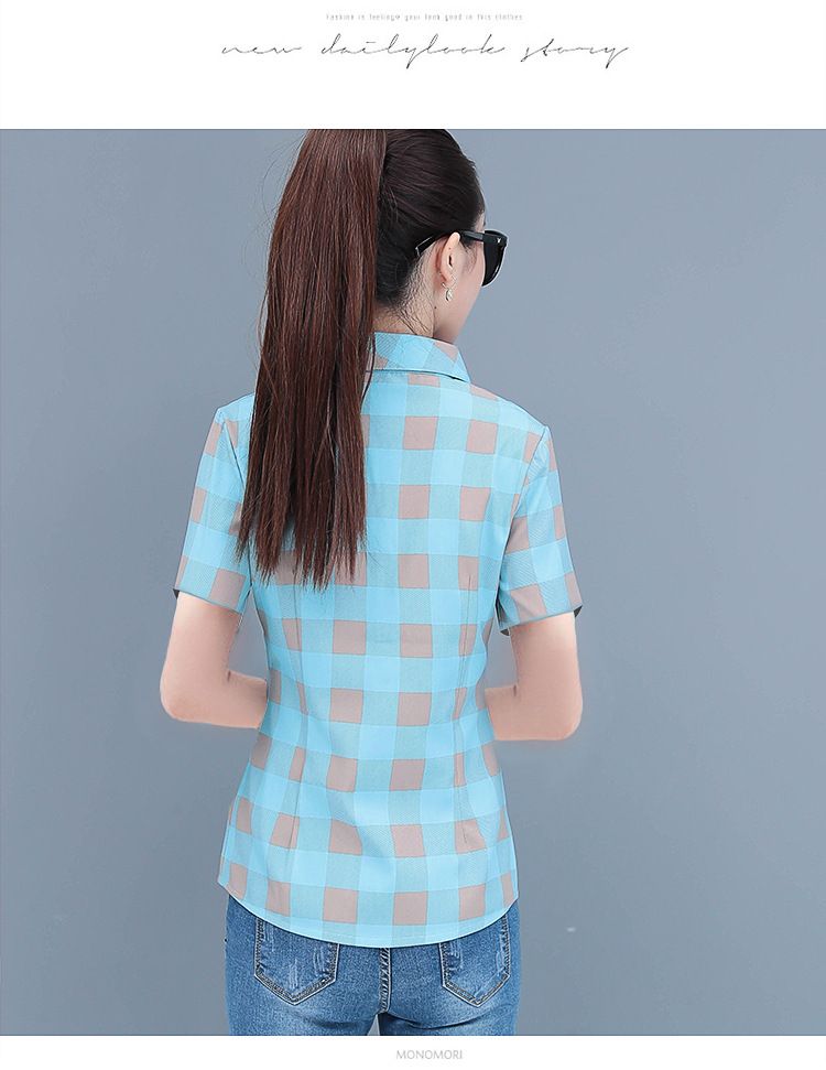 Plus Size Women's Plaid Shirt Female Short-sleeved Summer New Tide Casual Top Fashion Blouse Shirt