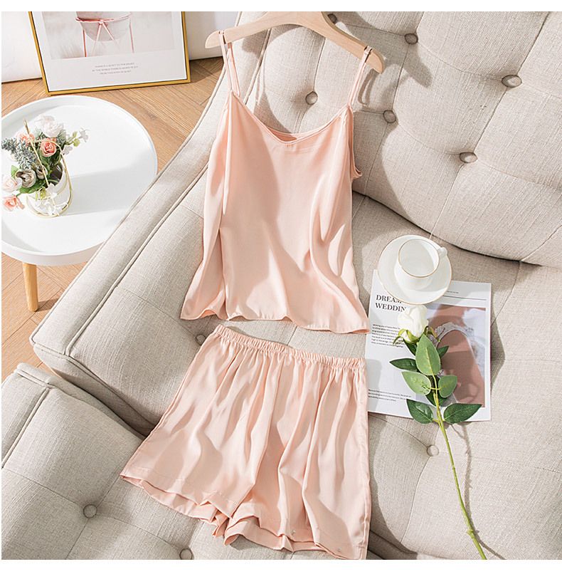 2 Piece Cami Shorts Set V Neck Pj Nightwear Satin Pajama Set for Women Silk Pjs Set Camisole Top and Shorts Sleepwear Soft Lingerie