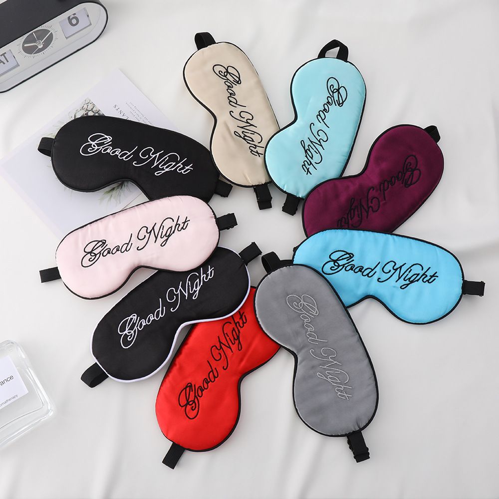 New Eye Masks Artificial Silk Good Night Letters Adjustable Buckle Blackout Sleep Eye Masks Soft Satin Sleeping Mask for Men and Women