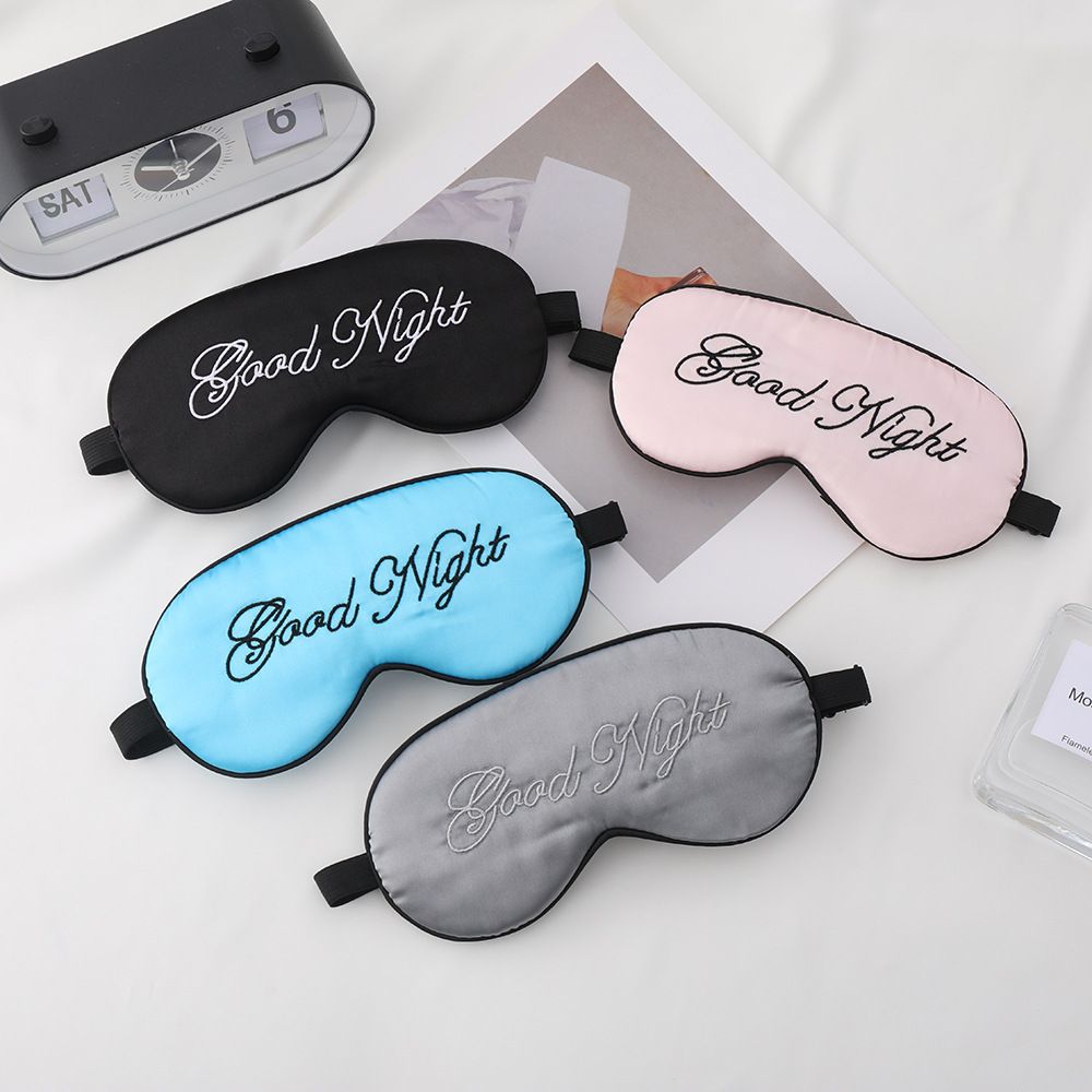 New Eye Masks Artificial Silk Good Night Letters Adjustable Buckle Blackout Sleep Eye Masks Soft Satin Sleeping Mask for Men and Women