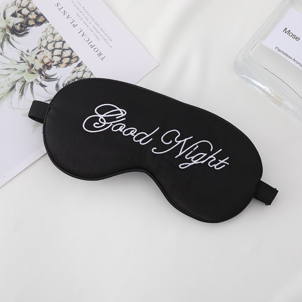 New Eye Masks Artificial Silk Good Night Letters Adjustable Buckle Blackout Sleep Eye Masks Soft Satin Sleeping Mask for Men and Women