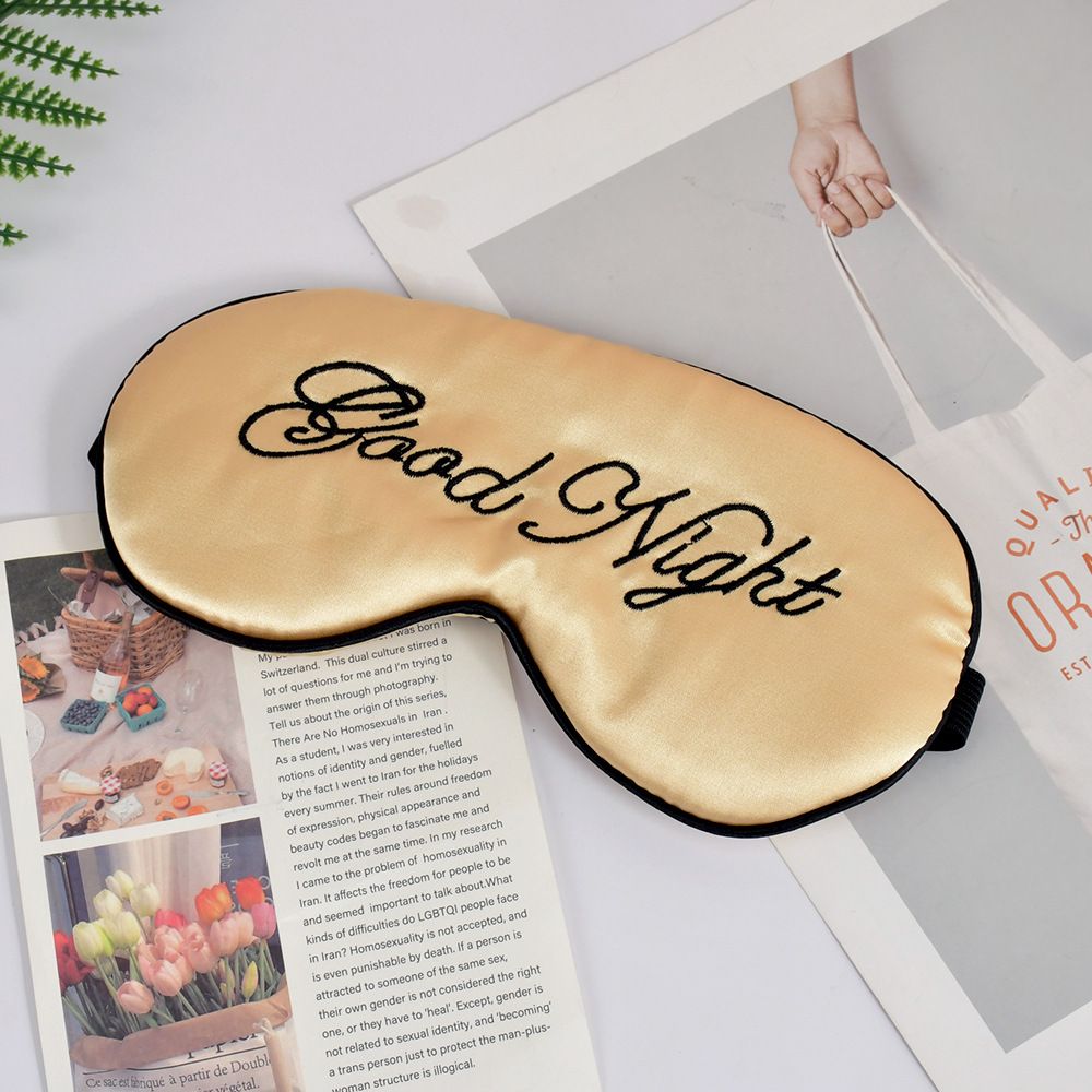 New Eye Masks Artificial Silk Good Night Letters Adjustable Buckle Blackout Sleep Eye Masks Soft Satin Sleeping Mask for Men and Women