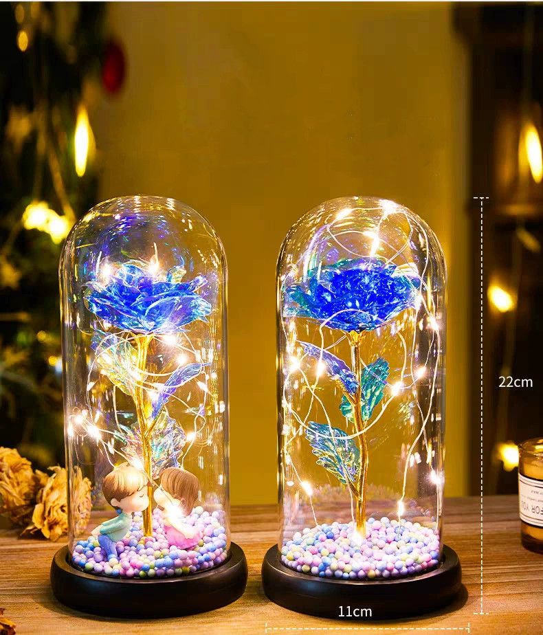 Perfect Gift for Girlfriend Eternal Rose Artificial Flower Doll with Glass Cover Valentine's Day Gift Birthday Present Night Light Decoration for Couples Home Decor