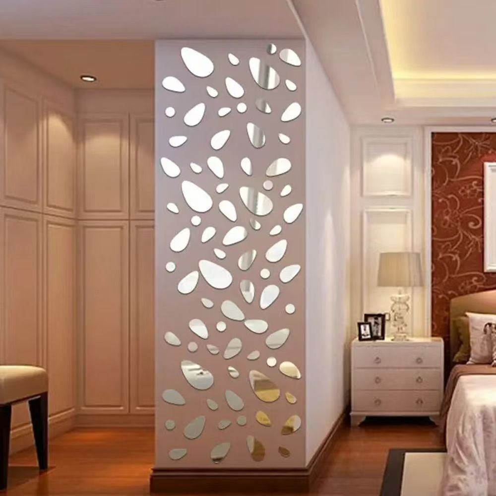 40-Piece 3D Pebble Acrylic Mirror Wall Stickers DIY Creative Home Decor Self-Adhesive 3D Wall Art