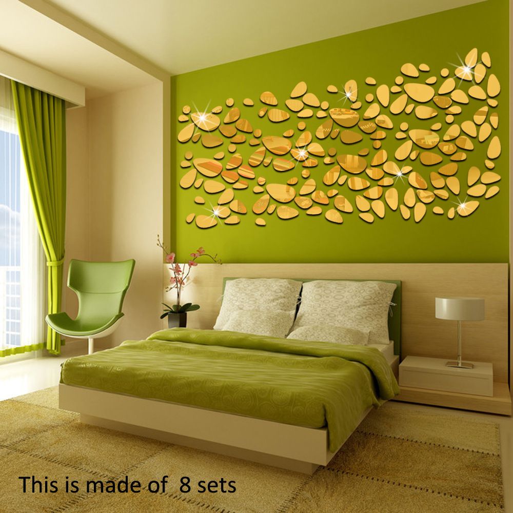 40-Piece 3D Pebble Acrylic Mirror Wall Stickers DIY Creative Home Decor Self-Adhesive 3D Wall Art