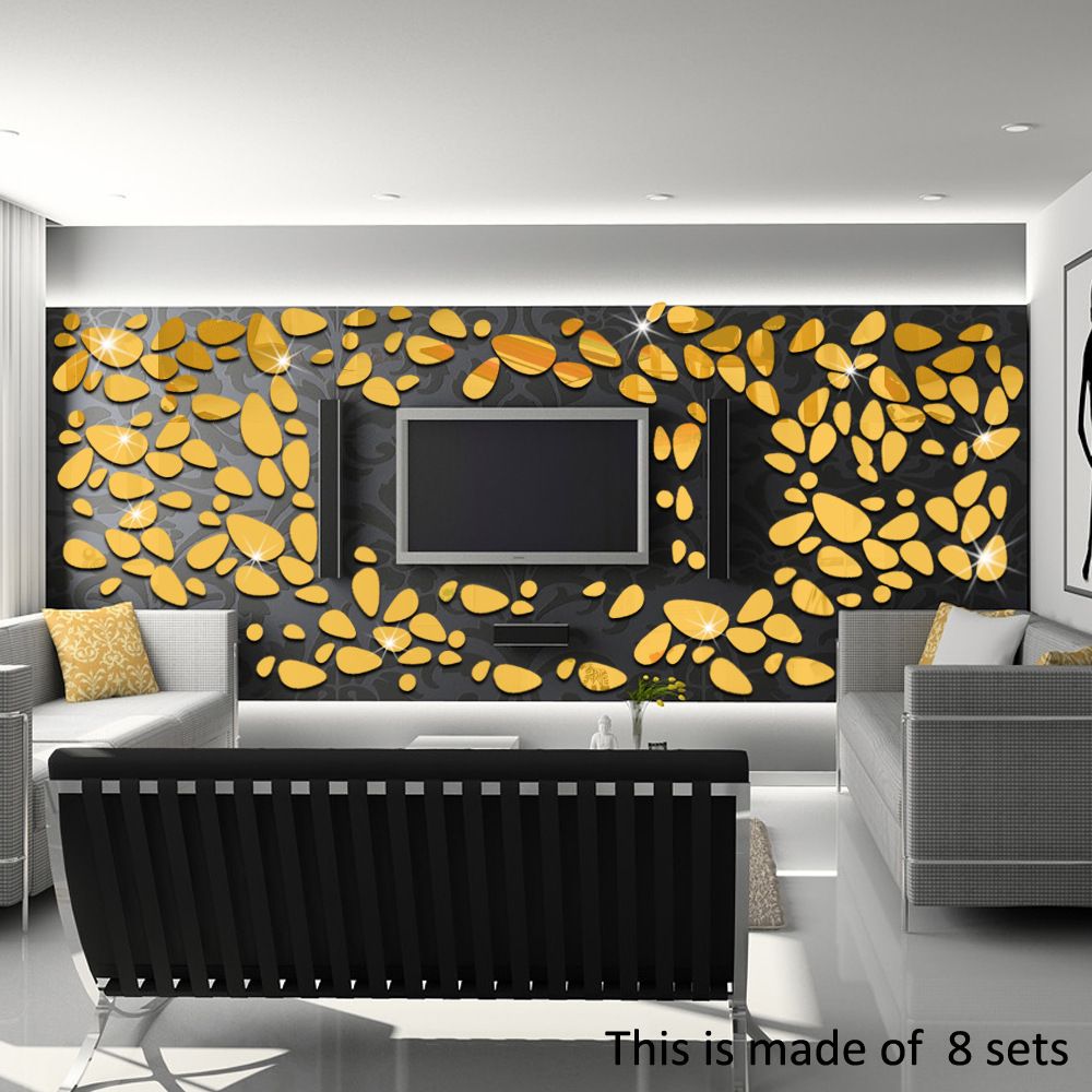 40-Piece 3D Pebble Acrylic Mirror Wall Stickers DIY Creative Home Decor Self-Adhesive 3D Wall Art