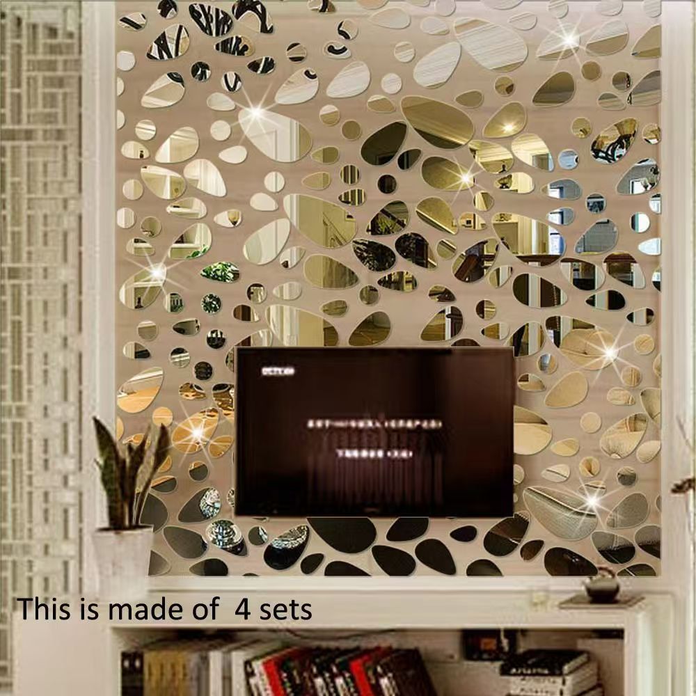 40-Piece 3D Pebble Acrylic Mirror Wall Stickers DIY Creative Home Decor Self-Adhesive 3D Wall Art