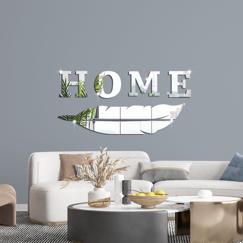 HOME Feather Acrylic Stickers Mirror Wall Stickers Room Entrance Decorative Sticker Living Room Background Wall Self-adhesive Stickers