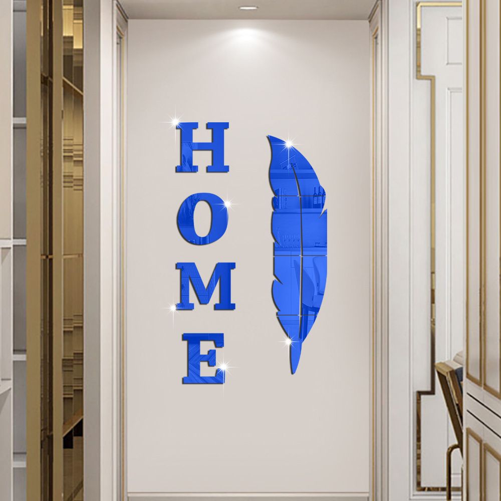 HOME Feather Acrylic Stickers Mirror Wall Stickers Room Entrance Decorative Sticker Living Room Background Wall Self-adhesive Stickers