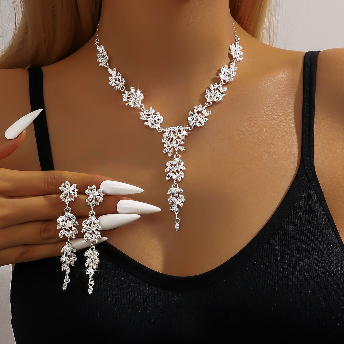 Classic Fashion Popular Jewelry Set Creative Wheat Eardrops Pendant Jewelrys Diamond Necklace Earrings 2-piece Set Wedding Party Female Accessories