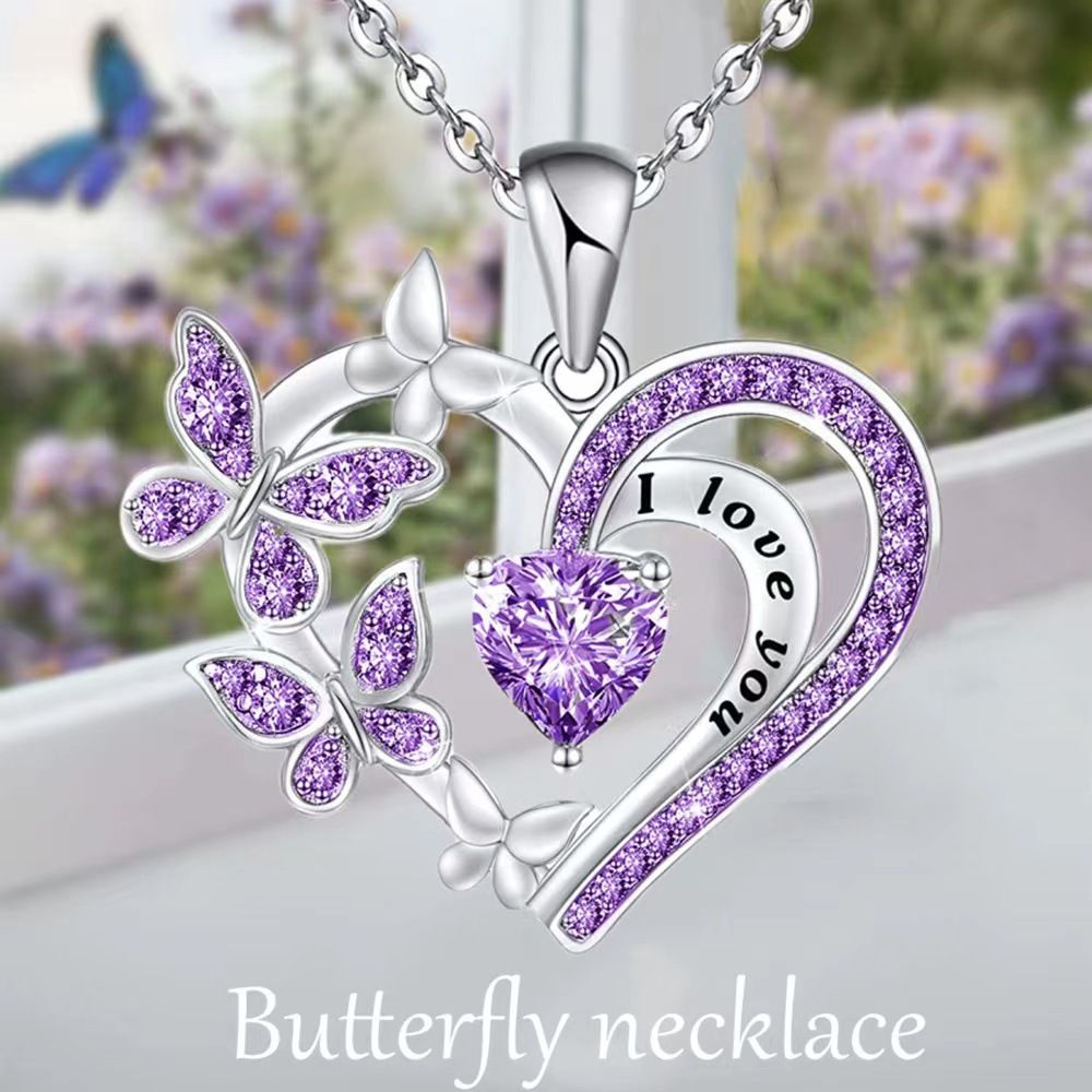 Butterfly Heart Necklaces Gifts for Women I LOVE YOU Necklace Anniversary Birthday Gifts for Ladies Jewelry Gifts for Her Wife Girlfriend Mom Valentine’s Gift